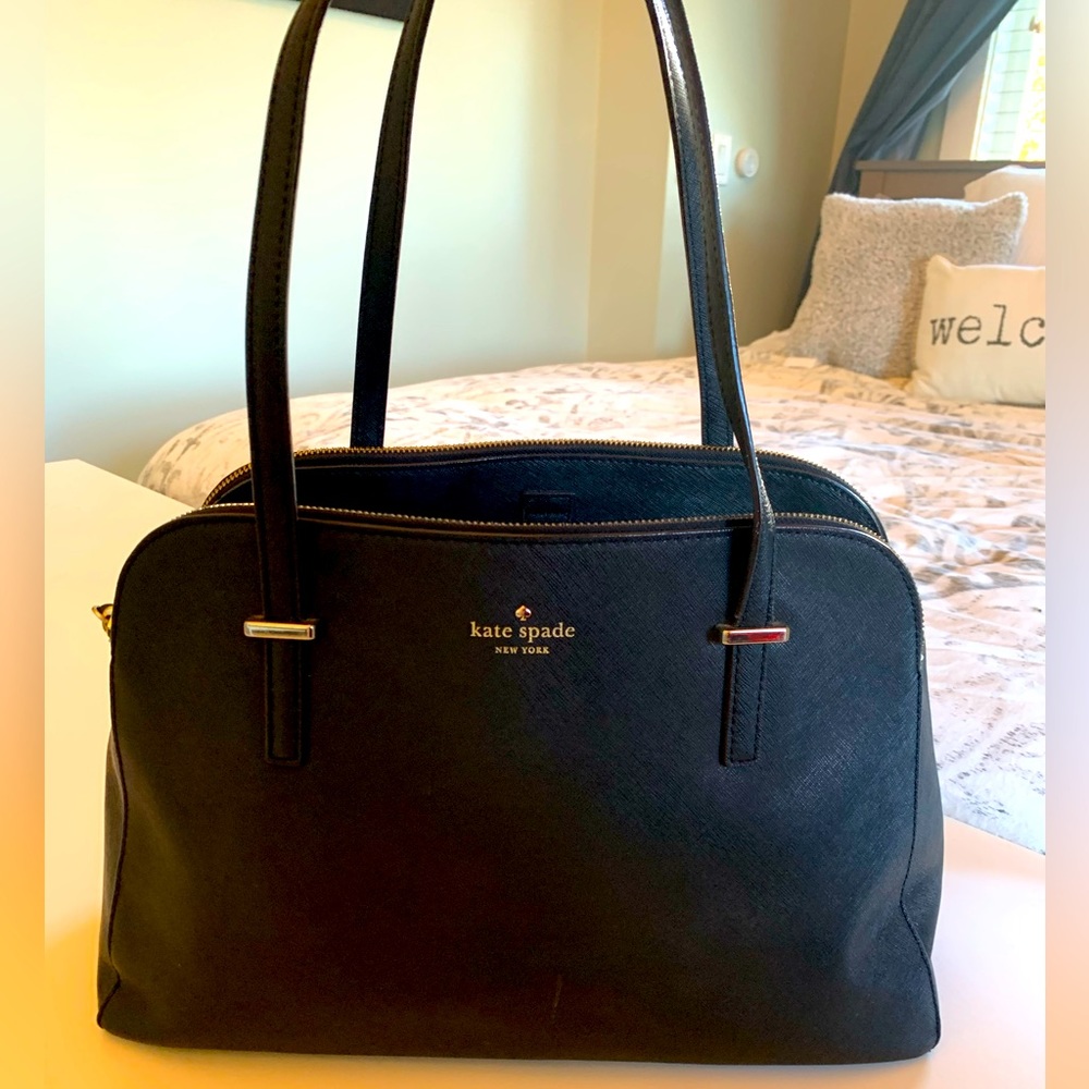 Kate Spade structured Black & Gold Leather Tote Purse